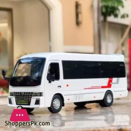 1:32 Coaster Car Toys Model Diecast Alloy Bus Sound Light Pull Back Doors Can Opened Metal Body Rubber Tires Toy in Pakistan