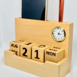 Clock Calendar with Card & Pen Holder