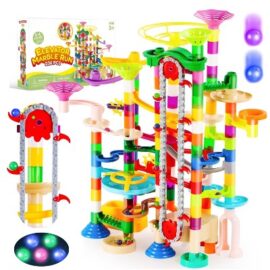236Pcs Toddler Kid Glowing Marble Run with Motorized Elevator 30pcs Glow in The Dark Plastic Marbles Christmas Gifts Toys for 3 4 5 6 Year Old Kids