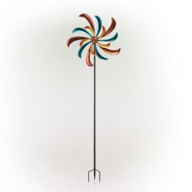 64" Metal Jeweled Blade Windmill Spinner Garden Stake - Alpine Corporation: Durable Outdoor Decor