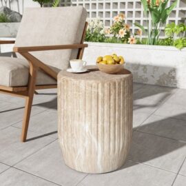 Christopher Knight Home Hava Outdoor Modern Multi-Functional Carved Lightweight Concrete Side Table, Gold