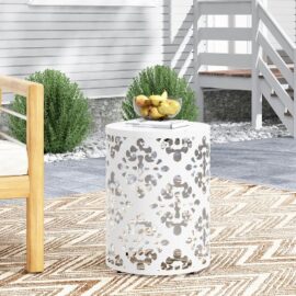 GDFStudio Verdugo Outdoor Modern Cylinder Iron Side Table, White