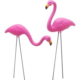 Joyfy 2 Pack Small Pink Flamingo, 2 Styles Yard Flamingo Decor for Sidewalks and Garden, Outdoor Decoration, Luau Party, Tropical Party Decor